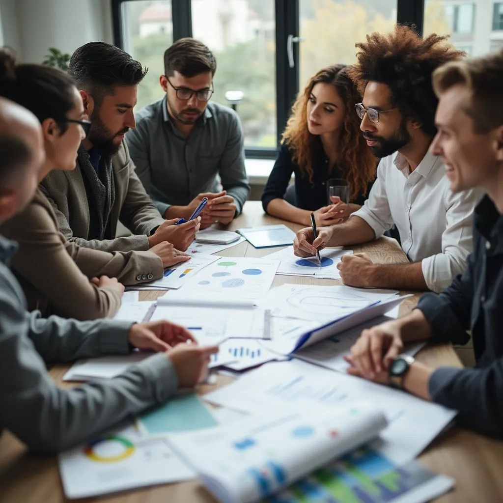 Equipo discutiendo estrategias de inversión